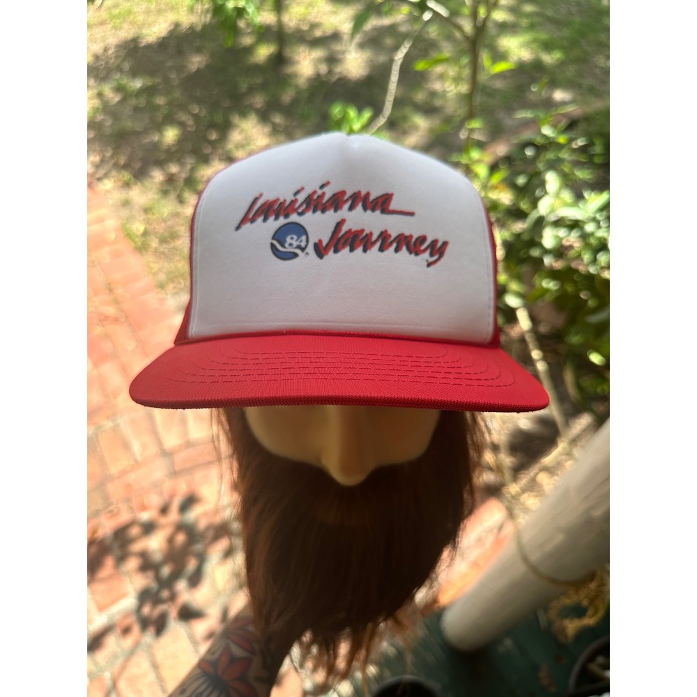 Vintage 1984 Louisiana Journey Trucker Hat Red White Mesh Snapback Hanes Cap